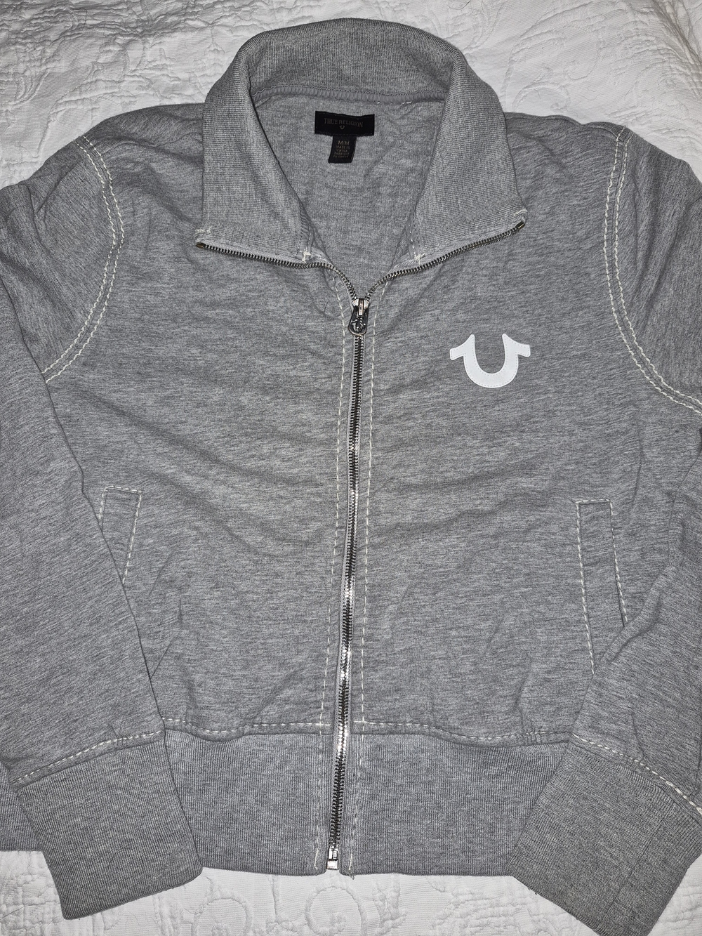 True Religion Gray Zip-Up Jacket with White Logo